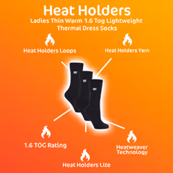 Heat Holders - 3 Pairs Ladies Thin Lightweight Thermal Dress Socks for Winter - 4-8 UK, Purple
