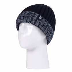 Heat Holders - Children Winter Warm Fleece Lined Knit Turn Over Cuff Ribbed Hat & Gloves Set - 11+ Years, BS2P9710
