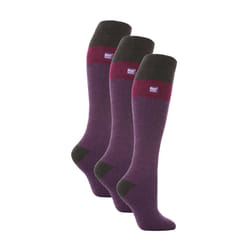 Heat Holders - 3 Pack Ladies Winter 2.3 TOG Thermal Long Knee High Ski Socks - 4-8 UK, Purple / Charcoal