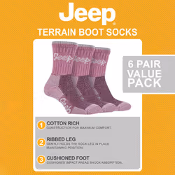 Jeep - 6 Pairs Ladies Multipack Premium Cotton Padded Anti-Blister Hiking Socks - 4-8 UK, Lilac / Purple