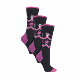 Heat Holders - 3 Pack Ladies Patterned Lightweight Thin 2.3 TOG Thermal Knee High Ski Socks - 4-8 UK, Black Fairisle