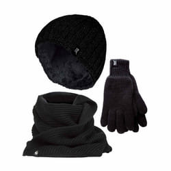 Heat Holders - Mens Knitted Beanie Hat Scarf Gloves Set for Cold Weather - S/M, Black