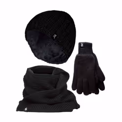 Heat Holders - Mens Knitted Beanie Hat Scarf Gloves Set for Cold Weather - M/L, Black