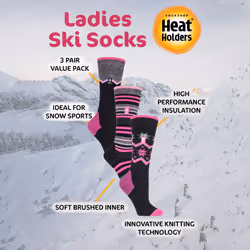 Heat Holders - 3 Pair Multipack Ultra Lightweight Womens Thermal Ski Socks - 4-8 UK, Mix 1