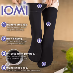 IOMI - 6 Pack Ladies Non Elastic Bamboo Diabetic Socks - 4-8 UK, Black