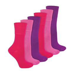 IOMI - 6 Pack Ladies Non Elastic Bamboo Diabetic Socks - 4-8 UK, Pink