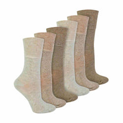 IOMI - 6 Pack Ladies Non Elastic Bamboo Diabetic Socks - 4-8 UK, Beige