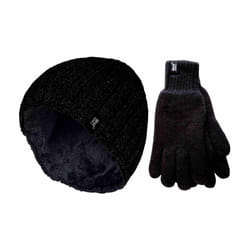 Heat Holders - Mens Fleece Lined Thermal Hat & Glove Set for Winter - L/XL, Black
