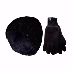 Heat Holders - Mens Fleece Lined Thermal Hat & Glove Set for Winter - M/L, Black