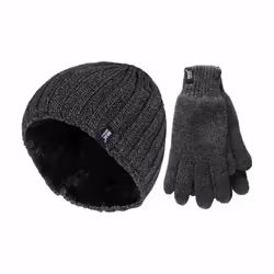 Heat Holders - Mens Fleece Lined Thermal Hat & Glove Set for Winter - M/L, Grey