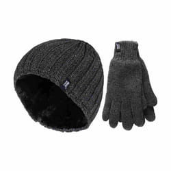 Heat Holders - Mens Fleece Lined Thermal Hat & Glove Set for Winter - S/M, Grey