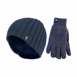 Heat Holders - Mens Fleece Lined Thermal Hat & Glove Set for Winter - S/M, Navy