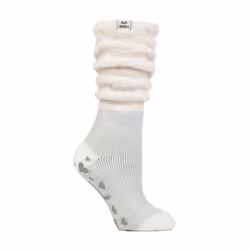 Heat Holders - Ladies Fluffy Slouch Top Non Slip Thermal Bed Socks - 4-8 UK, Cream/Silver