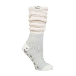 Heat Holders - Ladies Fluffy Slouch Top Non Slip Thermal Bed Socks - 4-8 UK, Cream/Silver