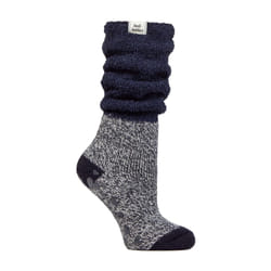 Heat Holders - Ladies Fluffy Slouch Top Non Slip Thermal Bed Socks - 4-8 UK, Navy/Ivory