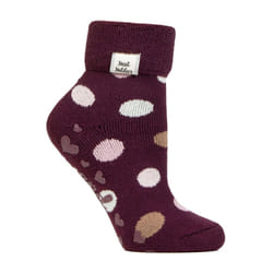 Heat Holders - Cozy Turn-Over Cuff Lounge Socks | Warm Winter Socks for Women - 4-8 UK, Cabernet Dots