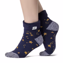 Heat Holders - Cozy Turn-Over Cuff Lounge Socks | Warm Winter Socks for Women - 4-8 UK, Navy/Gold Stars