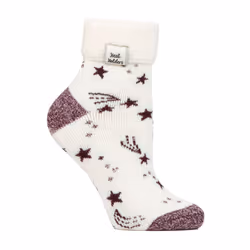 Heat Holders - Cozy Turn-Over Cuff Lounge Socks | Warm Winter Socks for Women - 4-8 UK, Ivory/Cabernet Stars