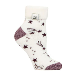 Heat Holders - Cozy Turn-Over Cuff Lounge Socks | Warm Winter Socks for Women - 4-8 UK, Ivory/Cabernet Stars