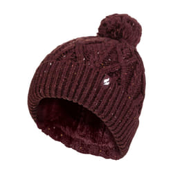 Heat Holders - Cozy Pom Pom Bobble Hat for Women | Cable Knit Beanie with Fleece Lining - One Size, Wine