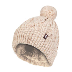 Heat Holders - Cozy Pom Pom Bobble Hat for Women | Cable Knit Beanie with Fleece Lining - One Size, Natural