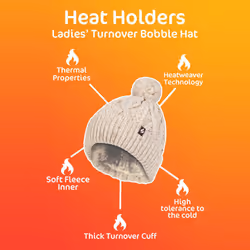 Heat Holders - Cozy Pom Pom Bobble Hat for Women | Cable Knit Beanie with Fleece Lining - One Size, Natural