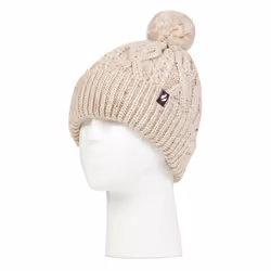 Heat Holders - Cozy Pom Pom Bobble Hat for Women | Cable Knit Beanie with Fleece Lining - One Size, Natural