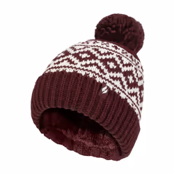 Heat Holders - Cozy Patterned Bobble Hat for Women | Cable Knit Beanie with Fleece Lining - One Size, Wine