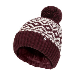 Heat Holders - Cozy Patterned Bobble Hat for Women | Cable Knit Beanie with Fleece Lining - One Size, Wine