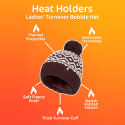 Heat Holders - Cozy Patterned Bobble Hat for Women | Cable Knit Beanie with Fleece Lining - One Size, Wine
