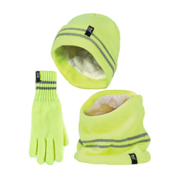 Heat Holders - Mens Reflective Cold Weather Workwear Set: Hat, Neck Warmer & Gloves - S/M, Yellow