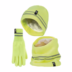 Heat Holders - Mens Reflective Cold Weather Workwear Set: Hat, Neck Warmer & Gloves - L/XL, Yellow