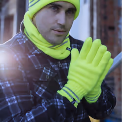 Heat Holders - Mens Reflective Cold Weather Workwear Set: Hat, Neck Warmer & Gloves - L/XL, Yellow