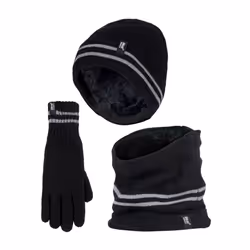 Heat Holders - Mens Reflective Cold Weather Workwear Set: Hat, Neck Warmer & Gloves - L/XL, Black