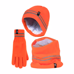 Heat Holders - Mens Reflective Cold Weather Workwear Set: Hat, Neck Warmer & Gloves - S/M, Orange
