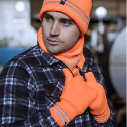 Heat Holders - Mens Reflective Cold Weather Workwear Set: Hat, Neck Warmer & Gloves - L/XL, Orange