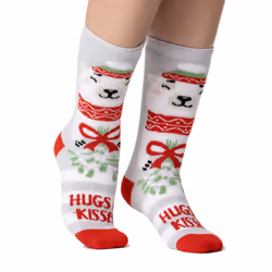 Heat Holders - Cozy Novelty Christmas Socks for Women - Festive Gift Socks - 4-8 UK, Hugs&Kisses
