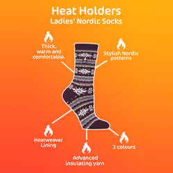 Heat Holders - Lightweight Nordic Thermal Socks for Women - Winter Comfort - 4-8 UK, Cabernet/Rose