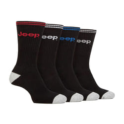 Jeep - Men's Cushioned Crew Socks - 4 Pack Sport Running Socks - 6-11 UK, Black
