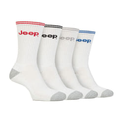 Jeep - Men's Cushioned Crew Socks - 4 Pack Sport Running Socks - 6-11 UK, White