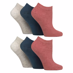 IOMI - 6 Pack Womens Diabetic Trainer Socks | Extra Wide Socks for Swollen Feet - 4-8 UK, Coral / Grey / Teal