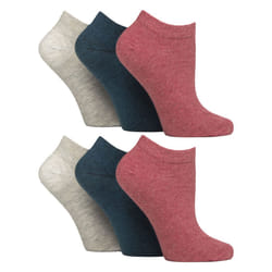 IOMI - 6 Pack Womens Diabetic Trainer Socks | Extra Wide Socks for Swollen Feet - 4-8 UK, Coral / Grey / Teal