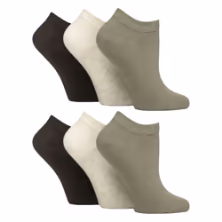 IOMI - 6 Pack Womens Diabetic Trainer Socks | Extra Wide Socks for Swollen Feet - 4-8 UK, Khaki / Forest / Cream / Grey