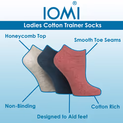 IOMI - 6 Pack Womens Diabetic Trainer Socks | Extra Wide Socks for Swollen Feet - 4-8 UK, Khaki / Forest / Cream / Grey