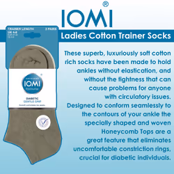 IOMI - 6 Pack Womens Diabetic Trainer Socks | Extra Wide Socks for Swollen Feet - 4-8 UK, Khaki / Forest / Cream / Grey