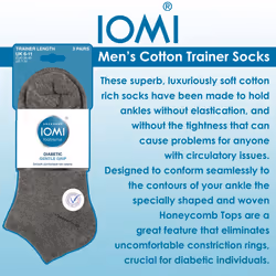 IOMI - 6 Pack Mens Diabetic Trainer Socks | Cushioned Foot Wide Ankle Socks - 6-11 UK, White