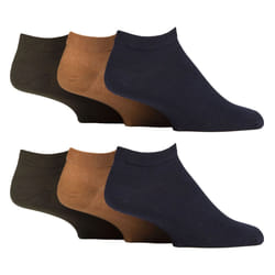 IOMI - 6 Pack Mens Diabetic Trainer Socks | Cushioned Foot Wide Ankle Socks - 6-11 UK, Ochre / Navy Blue / Green Khaki