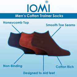 IOMI - 6 Pack Mens Diabetic Trainer Socks | Cushioned Foot Wide Ankle Socks - 12-14 UK, Grey