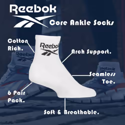 Reebok - Unisex Low Cut Breathable Ankle Sport Socks - 6-8 UK, White