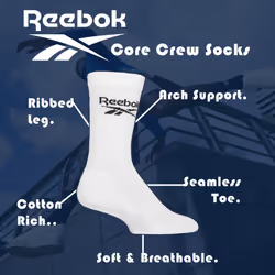 Reebok - Ribbed Sport Breathable Crew Socks for Men and Women - 8-10 UK, White